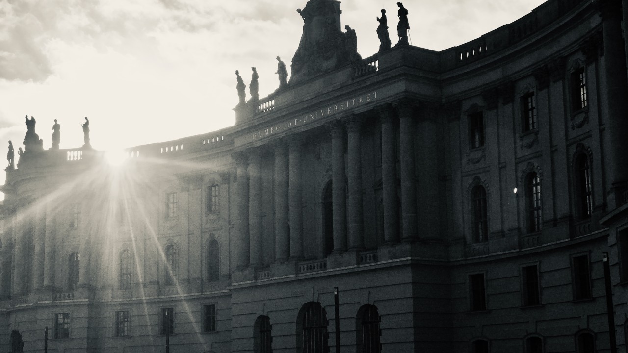 The Humboldt University building on Bebelplatz, Berlin, against the evening sun